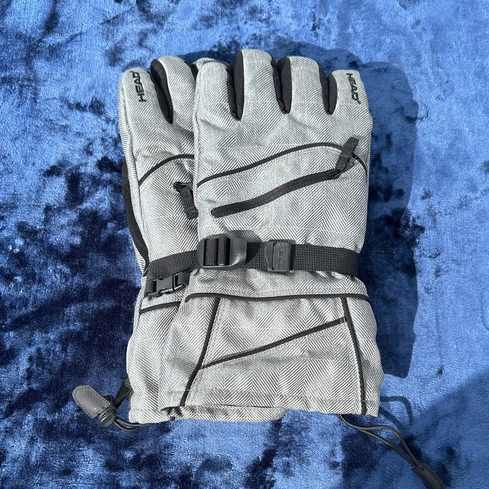 Brand New! HEAD Gray Herringbone Insulated Ski Gloves with Wrist Buckles